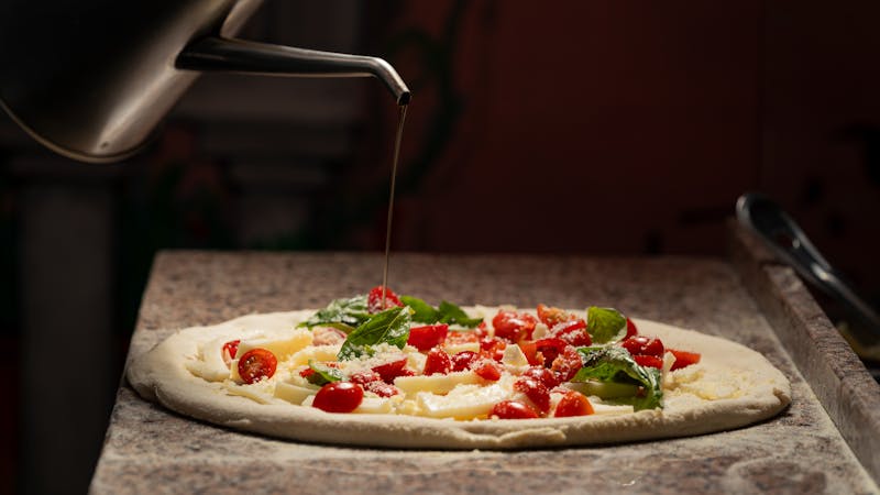 Margherita pizza with fresh basil and mozzarella